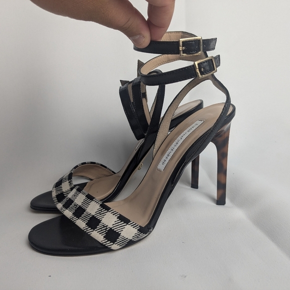 DIANE von Furstenberg Heel Women Sandals Size 6 Made In Italy Leopard And Plaid - Picture 4 of 10
